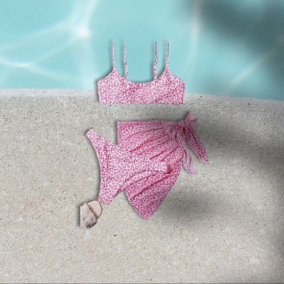 SHEIN 3 Piece Pink Leopard Bikini Swimsuit Sz XS NIP - Picture 1 of 1